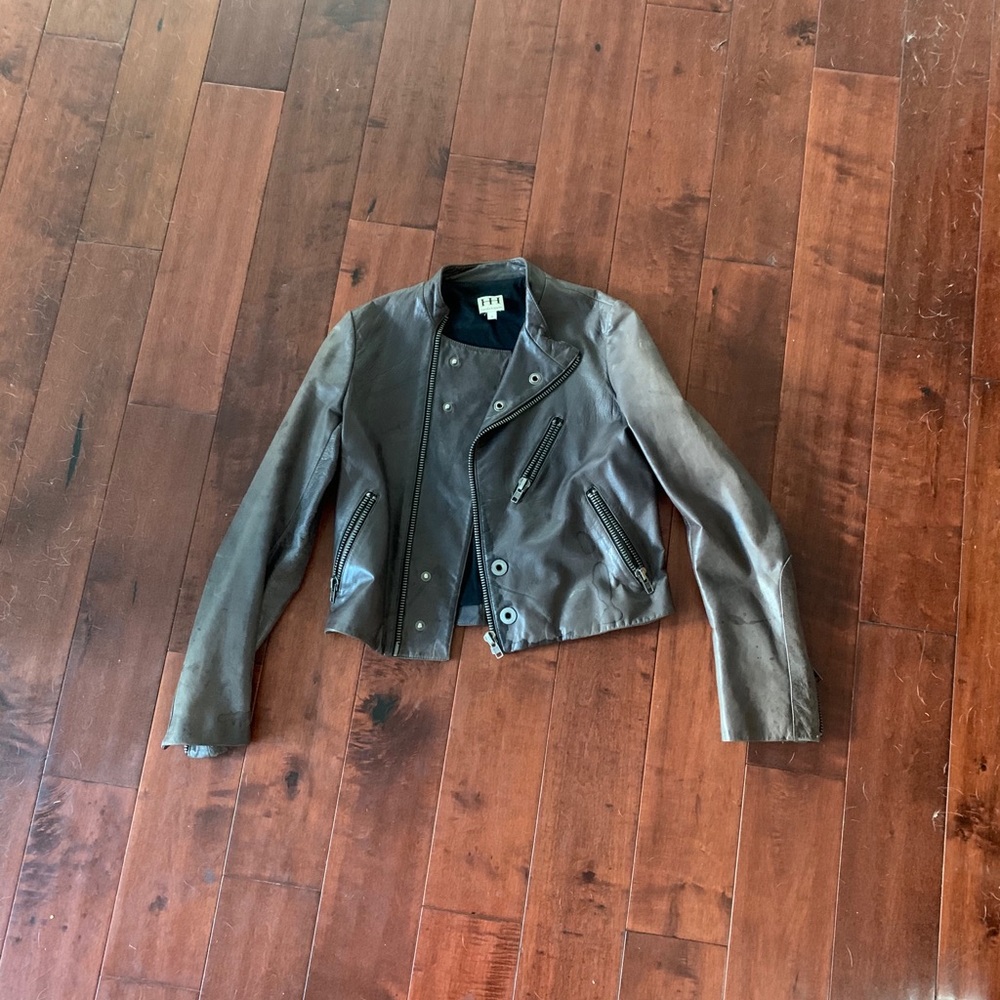 Haute Hippie Grey Leather Biker Jacket | SMALL